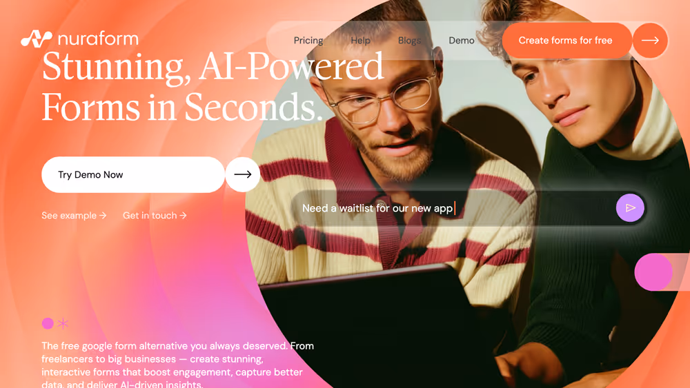 Website Nuraform. Stunning, AI-Powered Forms in Seconds.