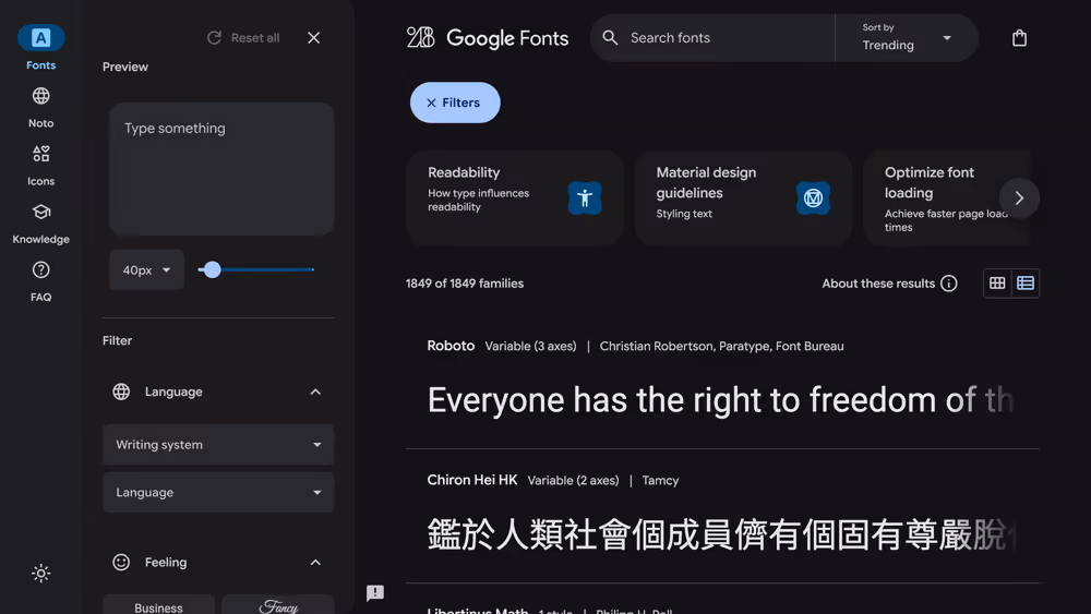 Website Google Fonts