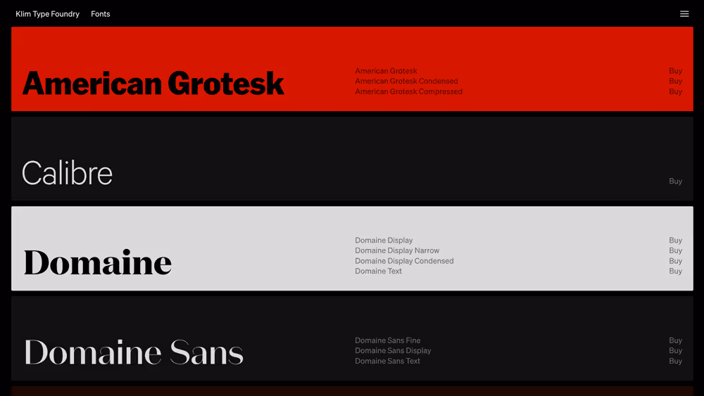 Website Klim Type Foundry